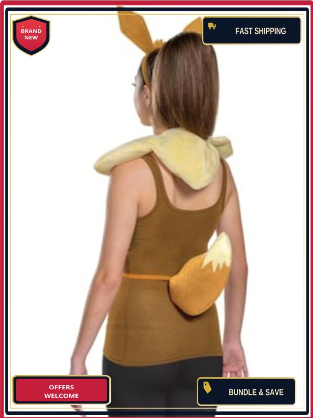 Eevee Pokemon Adult Costume Kit with Headband Ears and Tail - Picture 2 of 6